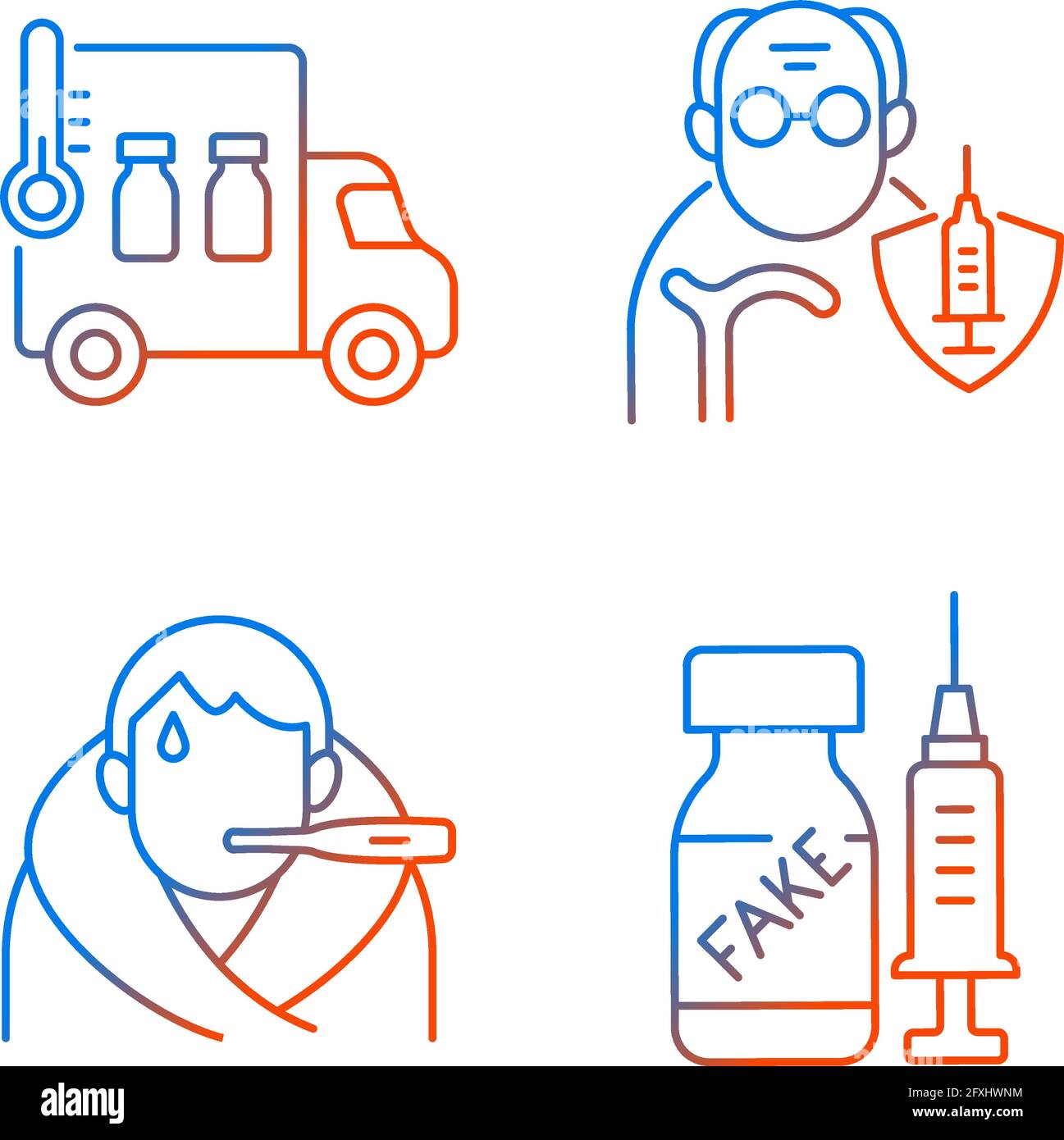 Covid spread prevention gradient linear vector icons set Stock Vector