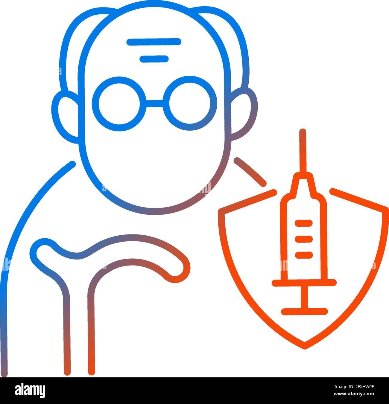 Vaccination of elderly people gradient linear vector icon Stock Vector