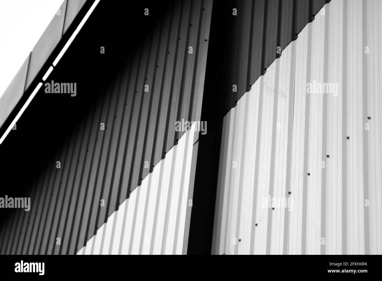 Details of black and white corrugated iron sheet used as a facade of a
