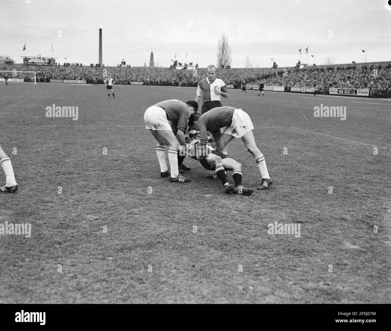 Willem II against Feyenoord, Coen Moulijn injured, 26 February 1961, sports, soccer, The Netherlands, 20th century press agency photo, news to remember, documentary, historic photography 1945-1990, visual stories, human history of the Twentieth Century, capturing moments in time Stock Photo