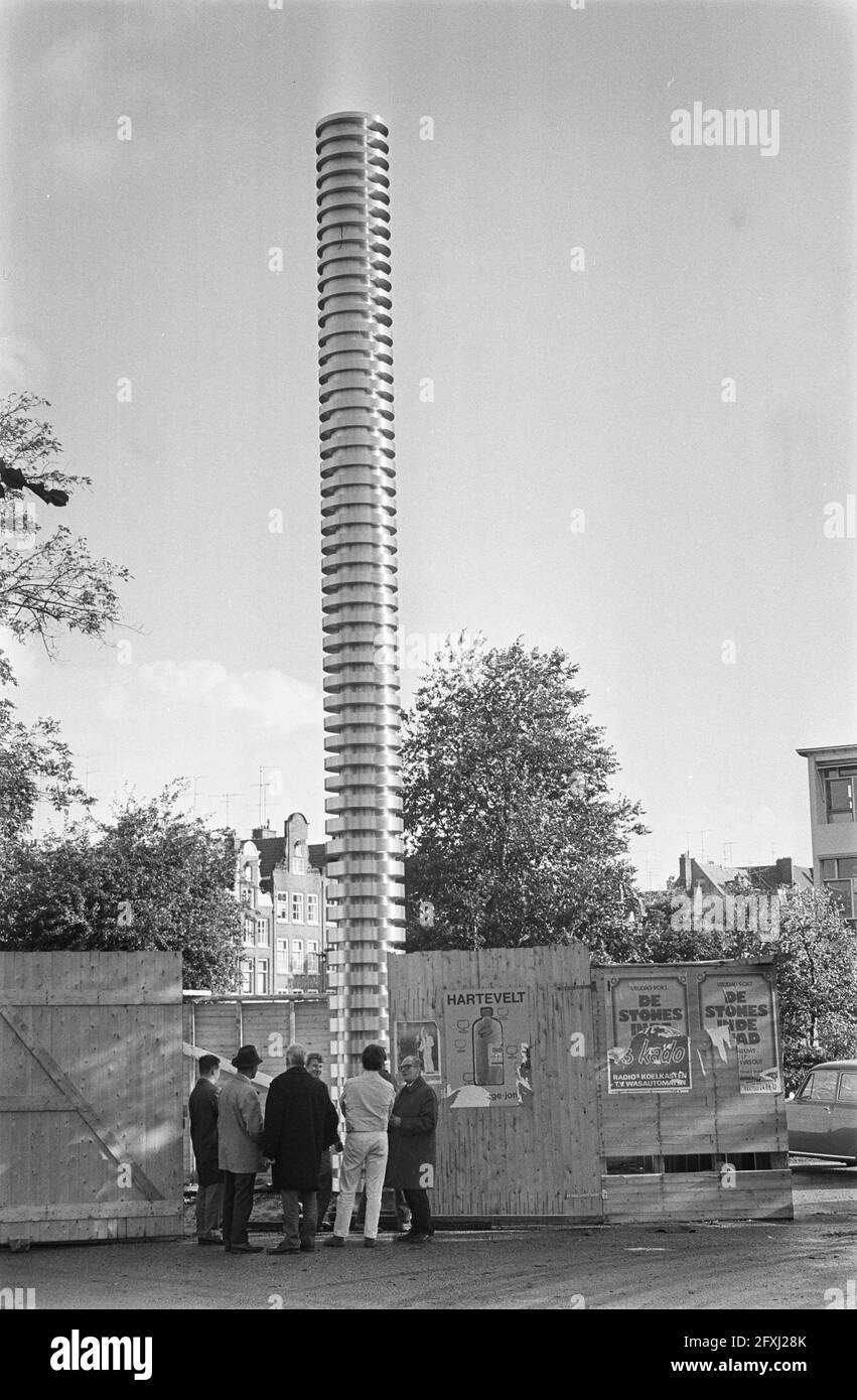 Winkler Prins Monument by Andre Volten is placed on Frederiksplein, Amsterdam; monument with part of fence, October 2, 1970, monuments, The Netherlands, 20th century press agency photo, news to remember, documentary, historic photography 1945-1990, visual stories, human history of the Twentieth Century, capturing moments in time Stock Photo