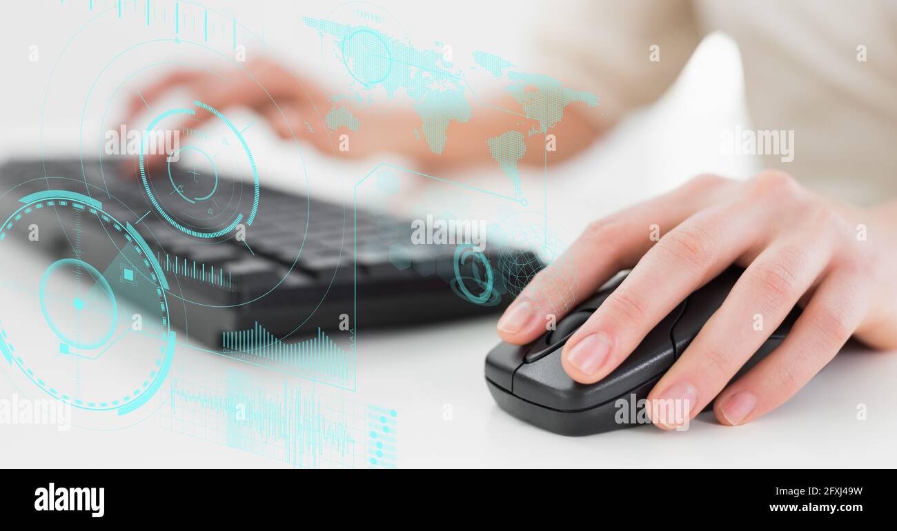 Keyboards Data Processing Composition of digital data processing over woman using mouse and ...