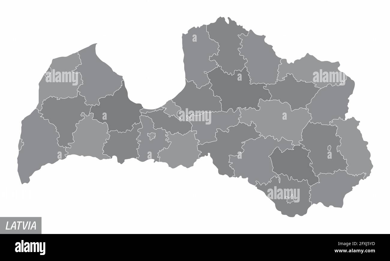 Latvia administrative map isolated on white background Stock Vector