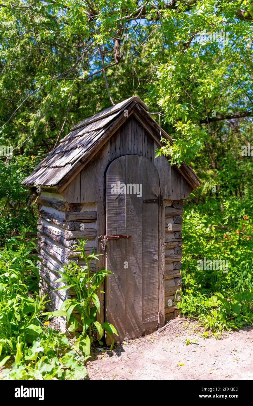 Wooden exterior restroom or bathroom typical of the Canadian past