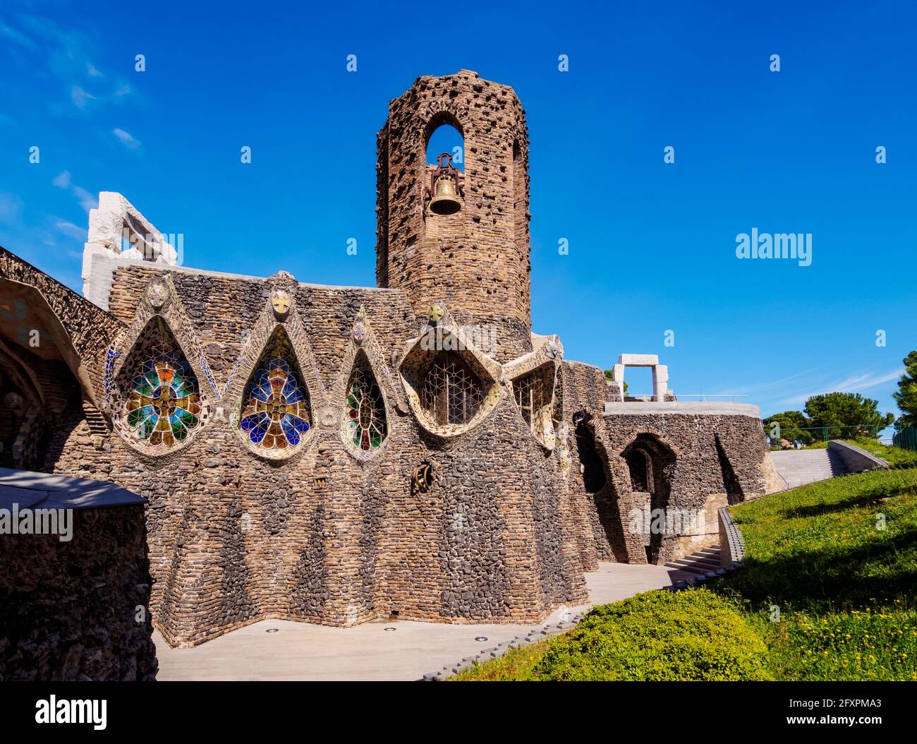 Unfinished Antoni Gaudi Church, UNESCO World Heritage Site, Colonia Guell, Catalonia, Spain, Europe Stock Photo