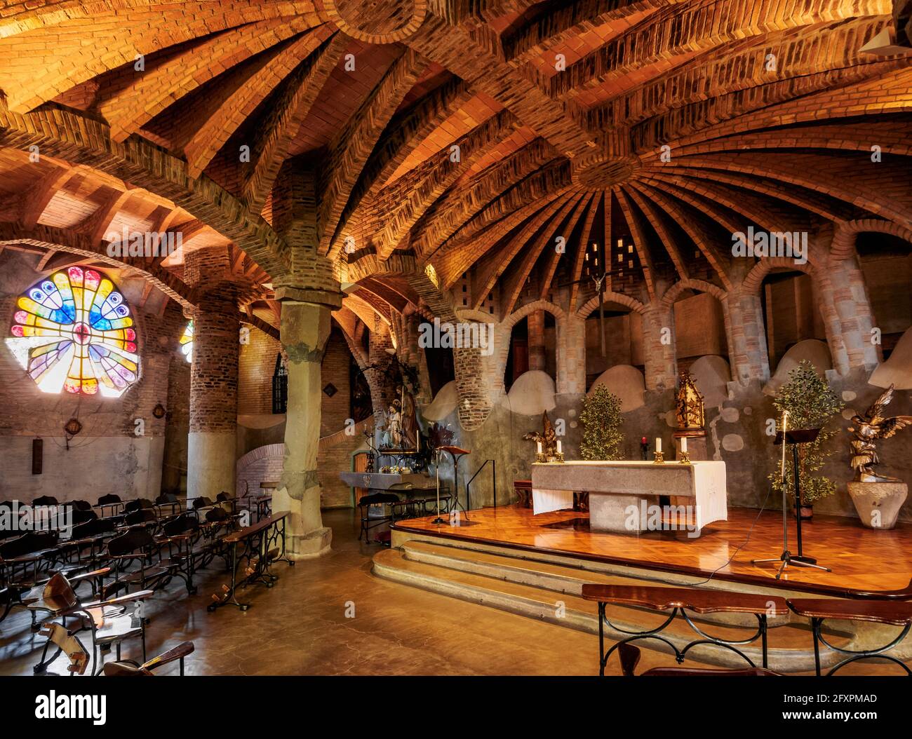 Unfinished Antoni Gaudi Church, interior, UNESCO World Heritage Site, Colonia Guell, Catalonia, Spain, Europe Stock Photo
