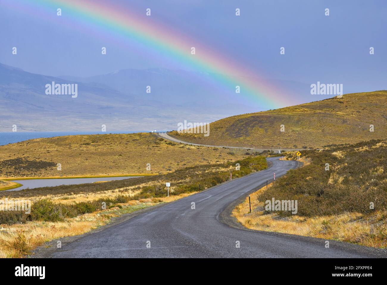 Rainbow, Torres del Paine National Park, Ultima Esperanza Province, Magallanes and Chilean Antactica Region, Patagonia, Chile, South America Stock Photo