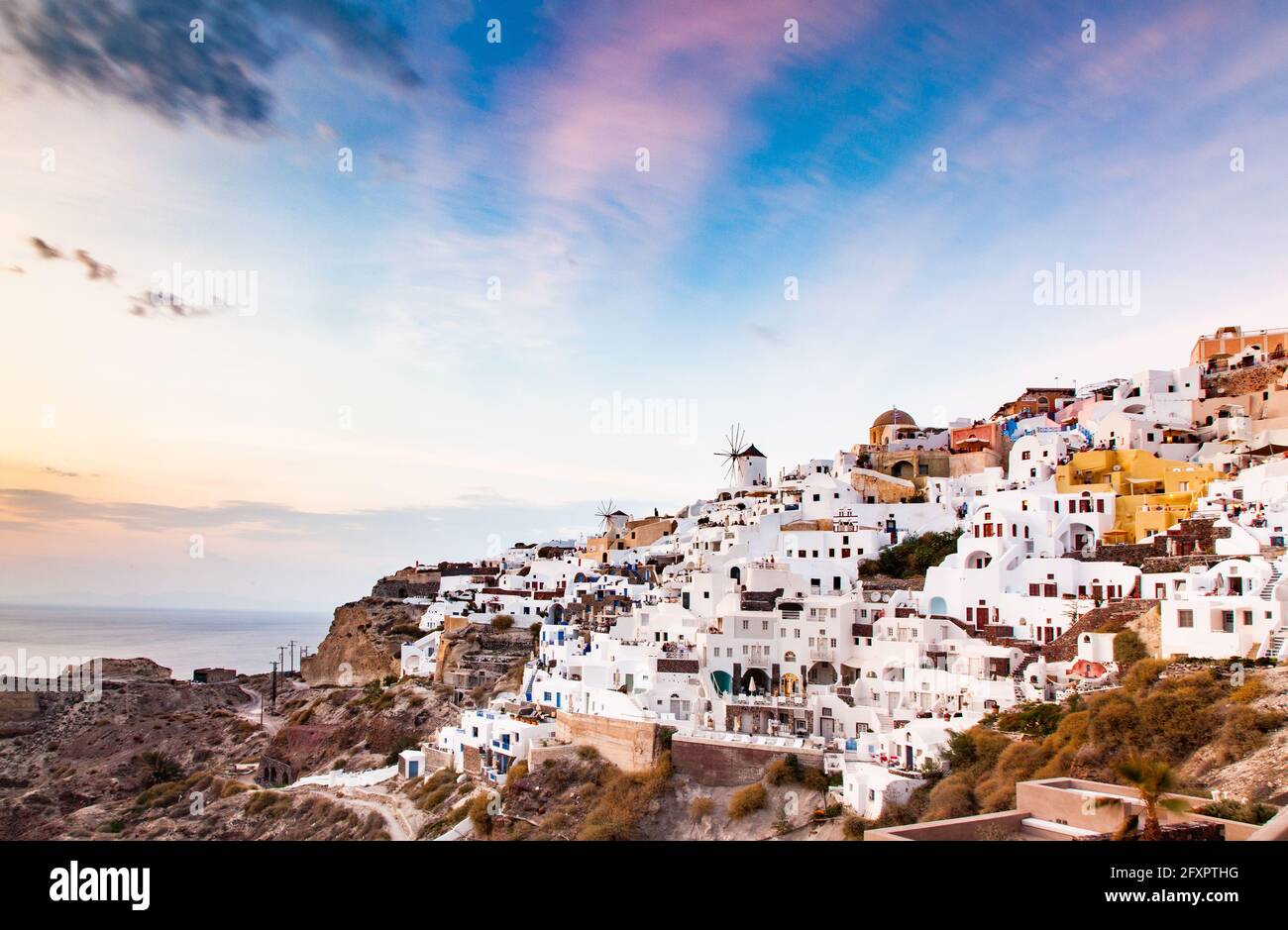 Scenic town of Oia, Santorini (Thira), Cyclades, Greek Islands, Greece, Europe Stock Photo