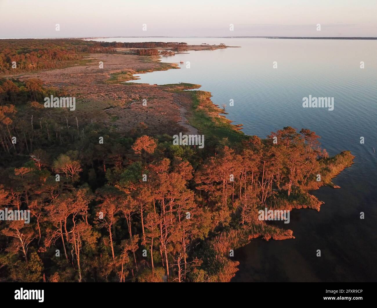 Aerial panorama of Pamlico Sound salt marsh, Nags Head, North Carolina, United States of America, North America Stock Photo
