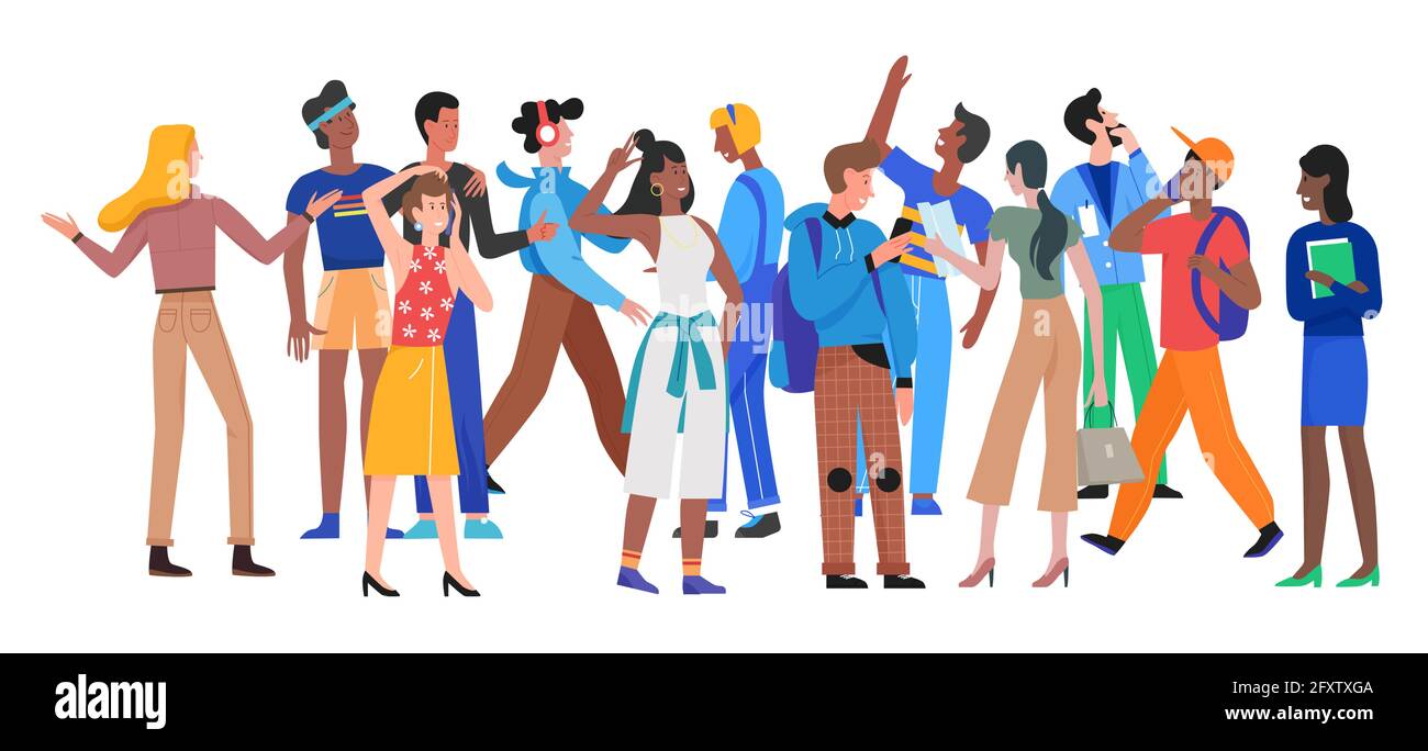 Crowd of people walk together, trendy society concept vector illustration. Cartoon different man woman characters walking, family with kids in multicultural international community isolated on white Stock Vector Image & Art - Crowd of people walk together, trendy society concept vector illustration. Cartoon different man woman characters walking, family with kids in multicultural international community isolated on white Stock Vector Image & Art -