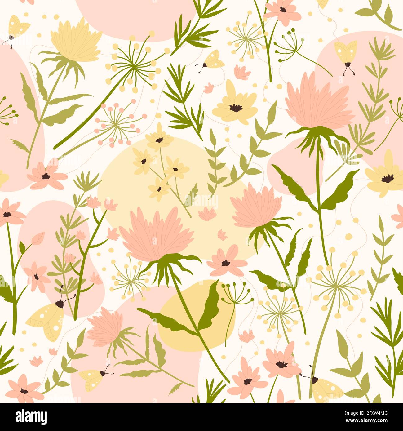 Flower field, abstract floral seamless pattern vector illustration