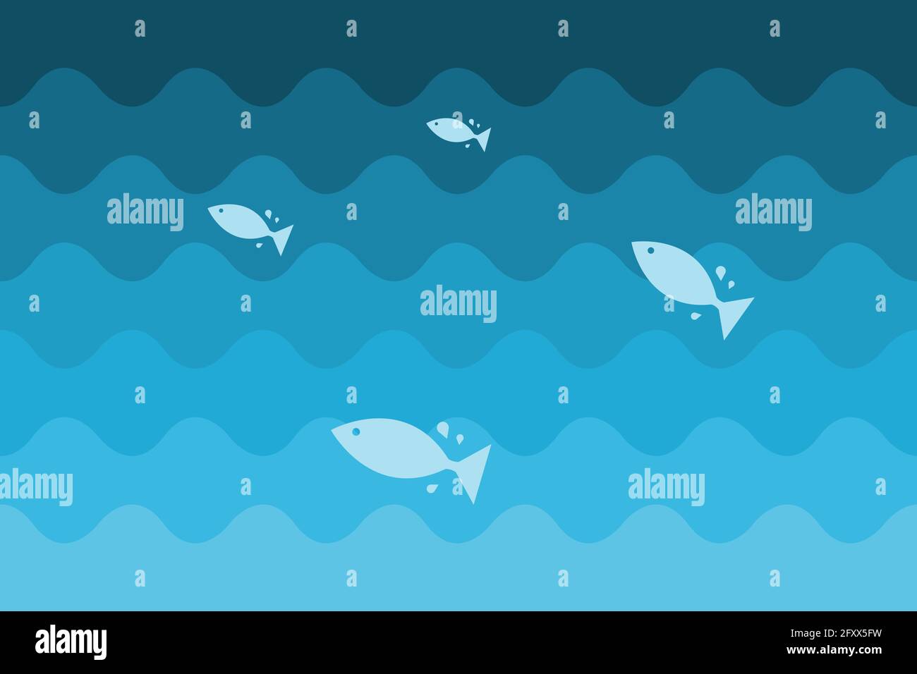 Fish jumping out of water. Simple vector illustration with sea waves