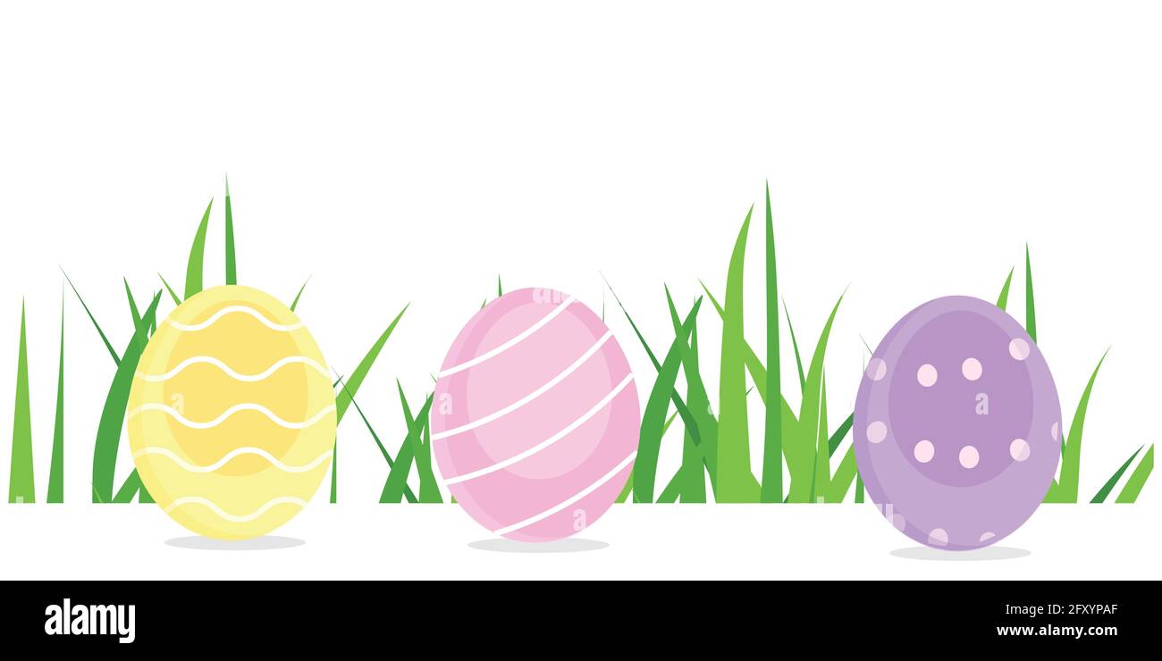 Happy colorful easter eggs in green grass. Egg hunt Stock Vector