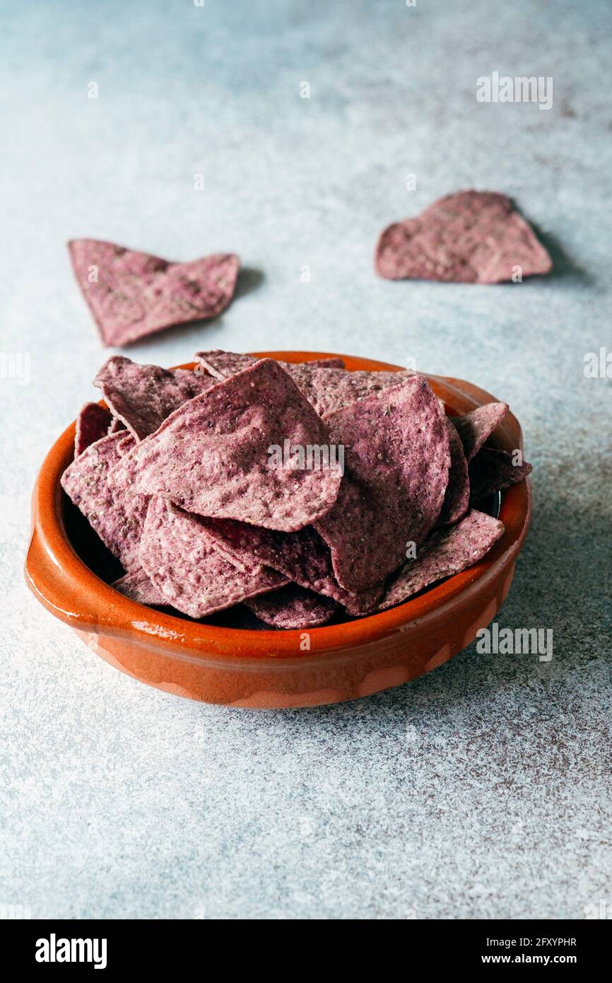 Blue Corn Tortilla Chips Stock Photo Alamy