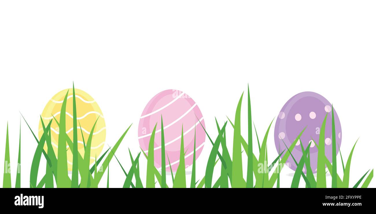 Happy colorful easter eggs in green grass. Egg hunt Stock Vector