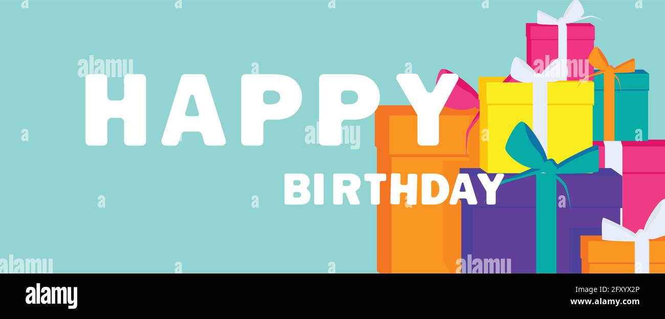 Happy birthday greeting card, banner design with gift boxes Stock Vector