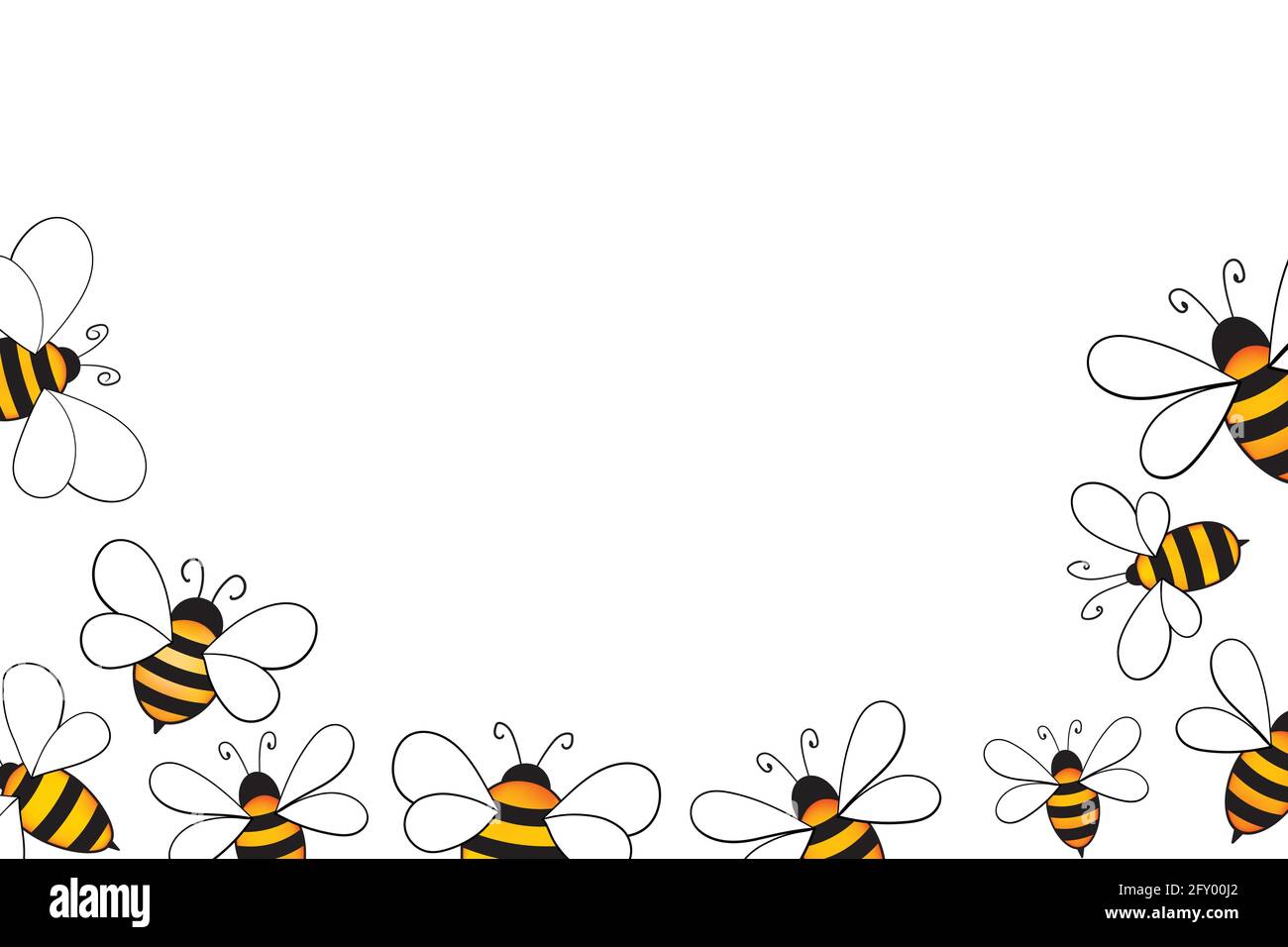Cartoon cute bee mascot. Merry bee with an empty table. Small wasp ...