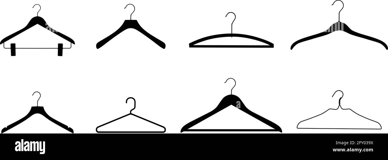 Plastic and metal wire coat hangers, clothes hanger on a white background Stock Vector