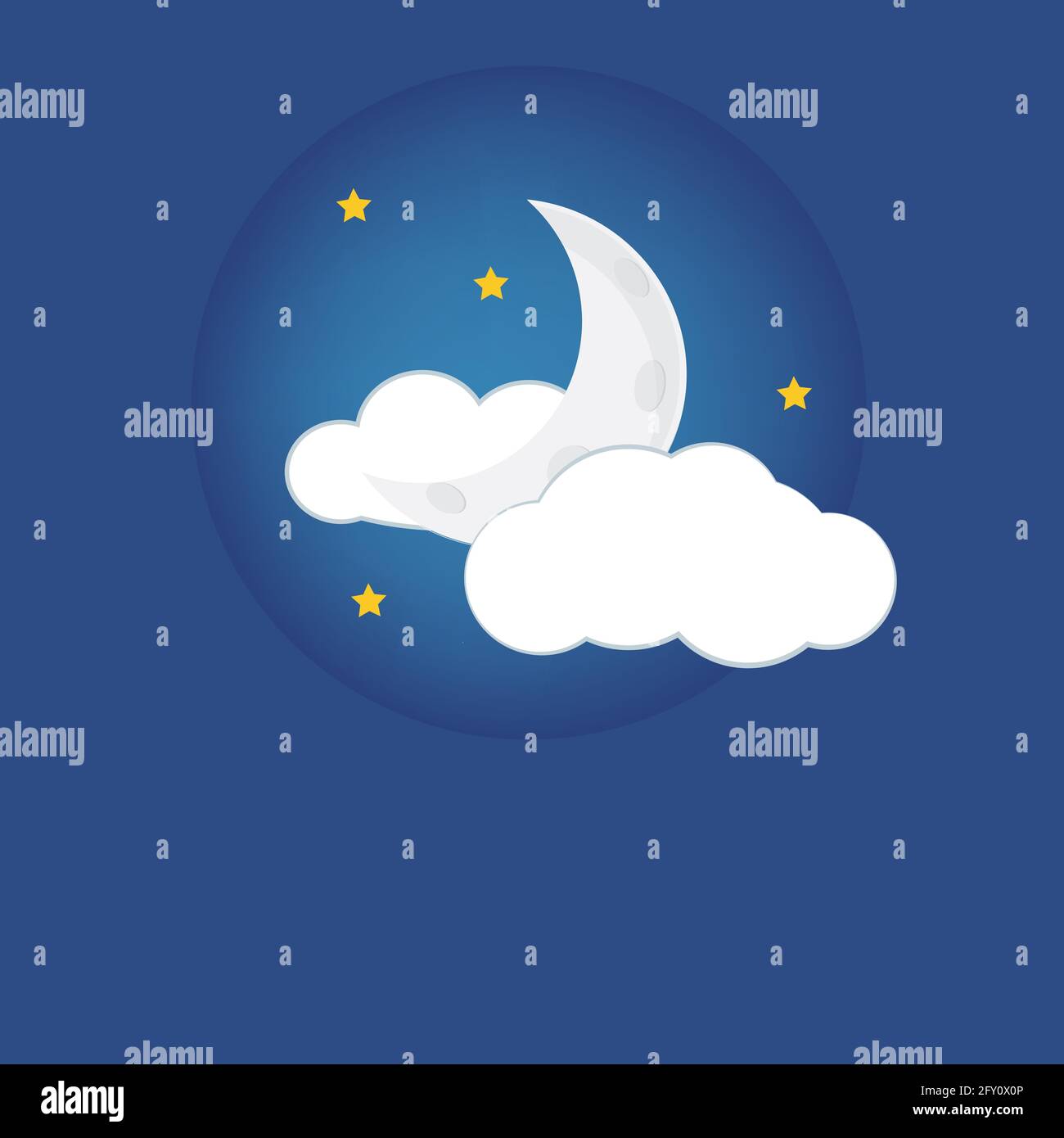 Mystical Night sky background with half moon, clouds and stars. Moonlight night Stock Vector
