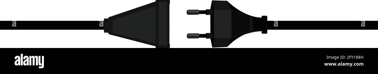 Wire plug and socket. Concept of connection, disconnection, electricity. Stock Vector