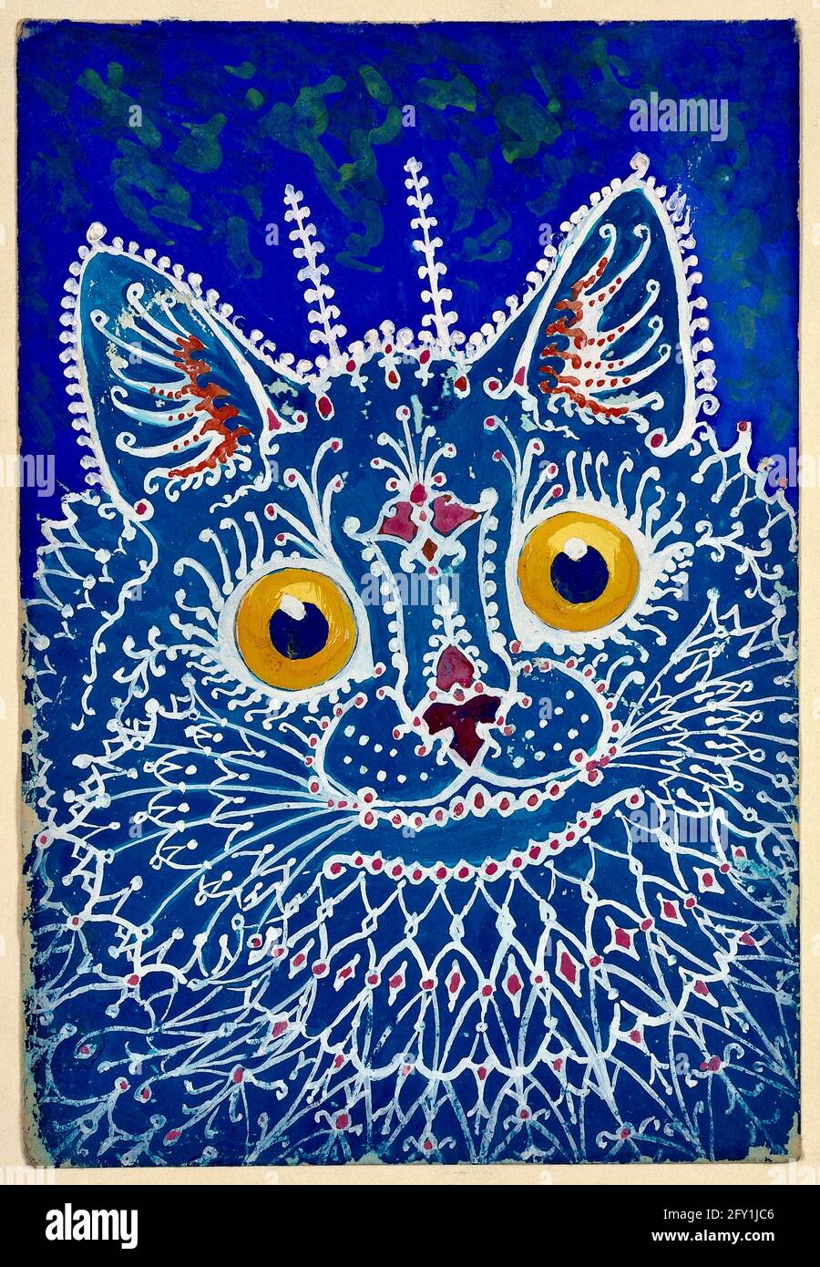 Louis Wain - Electric Blue cat with yellow eyes - purr-fect Stock Photo