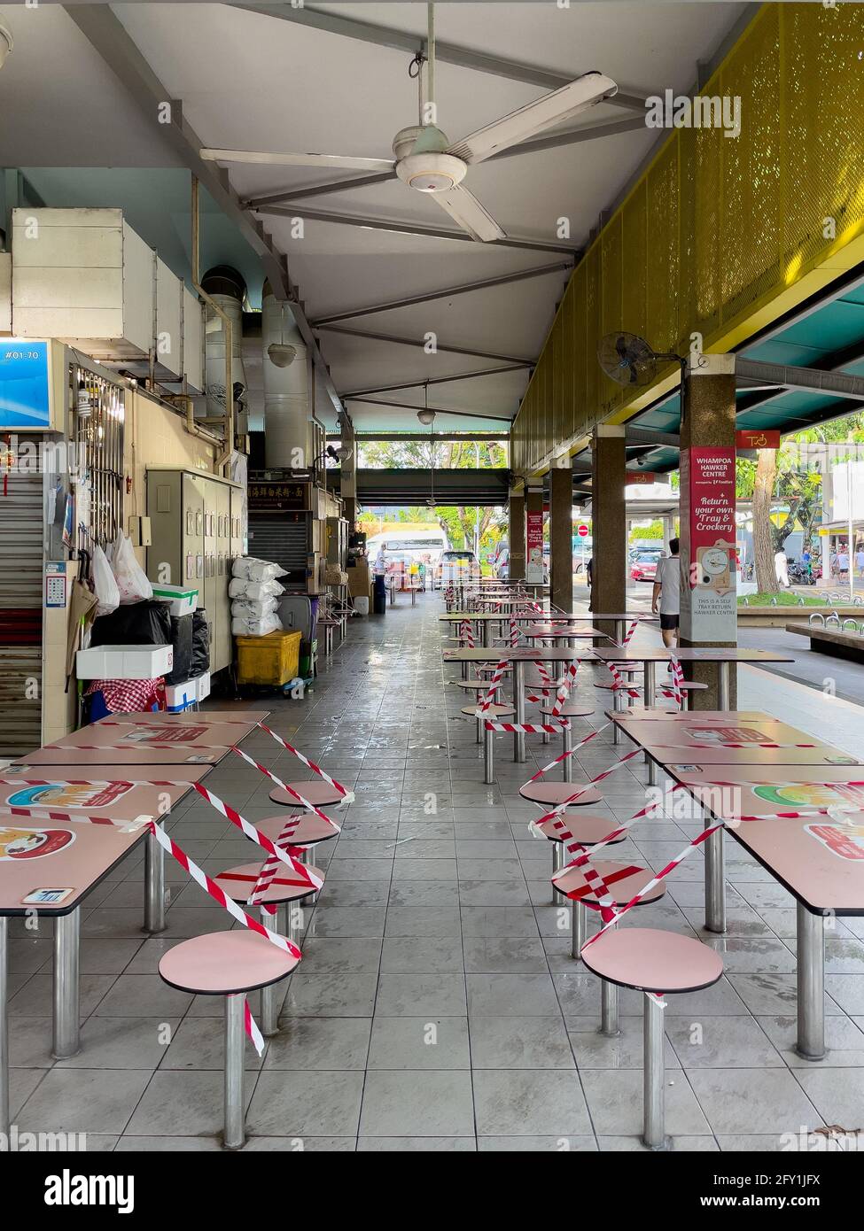 SINGAPORE, SINGAPORE - May 18, 2021: Singapore , May 18,2021: Whampoa Hawker  centre closed for phase two heightened alert, Covid-19. Only takeaway a  Stock Photo - Alamy