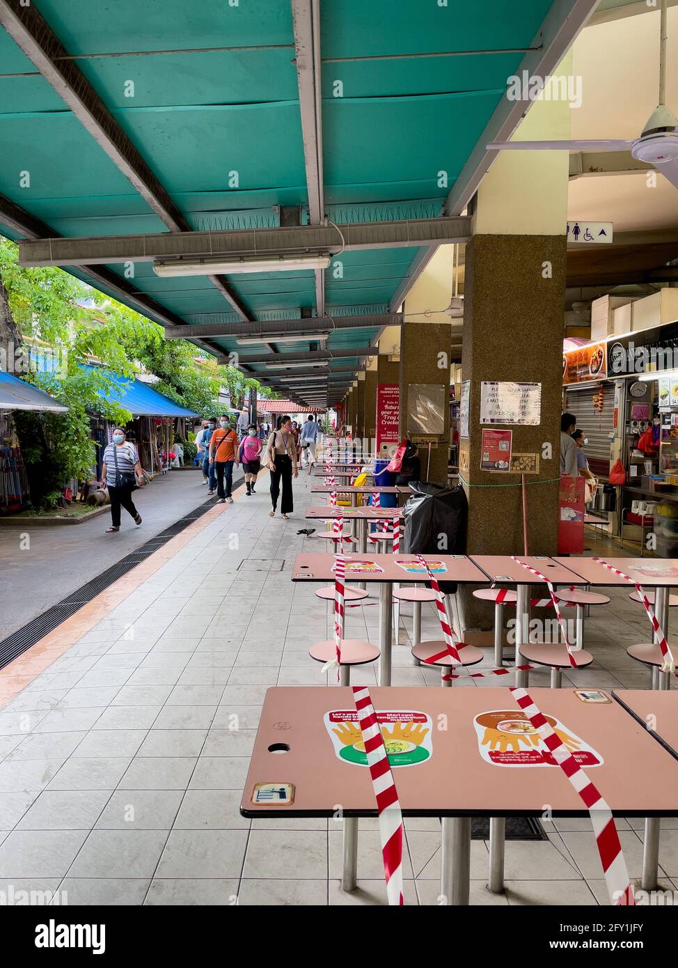 SINGAPORE, SINGAPORE - May 18, 2021: Singapore , May 18,2021: Whampoa Hawker  centre closed for phase two heightened alert, Covid-19. Only takeaway a  Stock Photo - Alamy