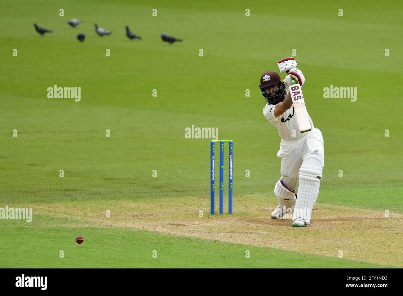 The Kia Oval, London, UK. 27th May, 2021. Hashim Amla of Surrey bats on Day 1 of the LV=Insurance County Championship match between Surrey and Gloucestershire: Credit: Ashley Western/Alamy Live News Stock Photo