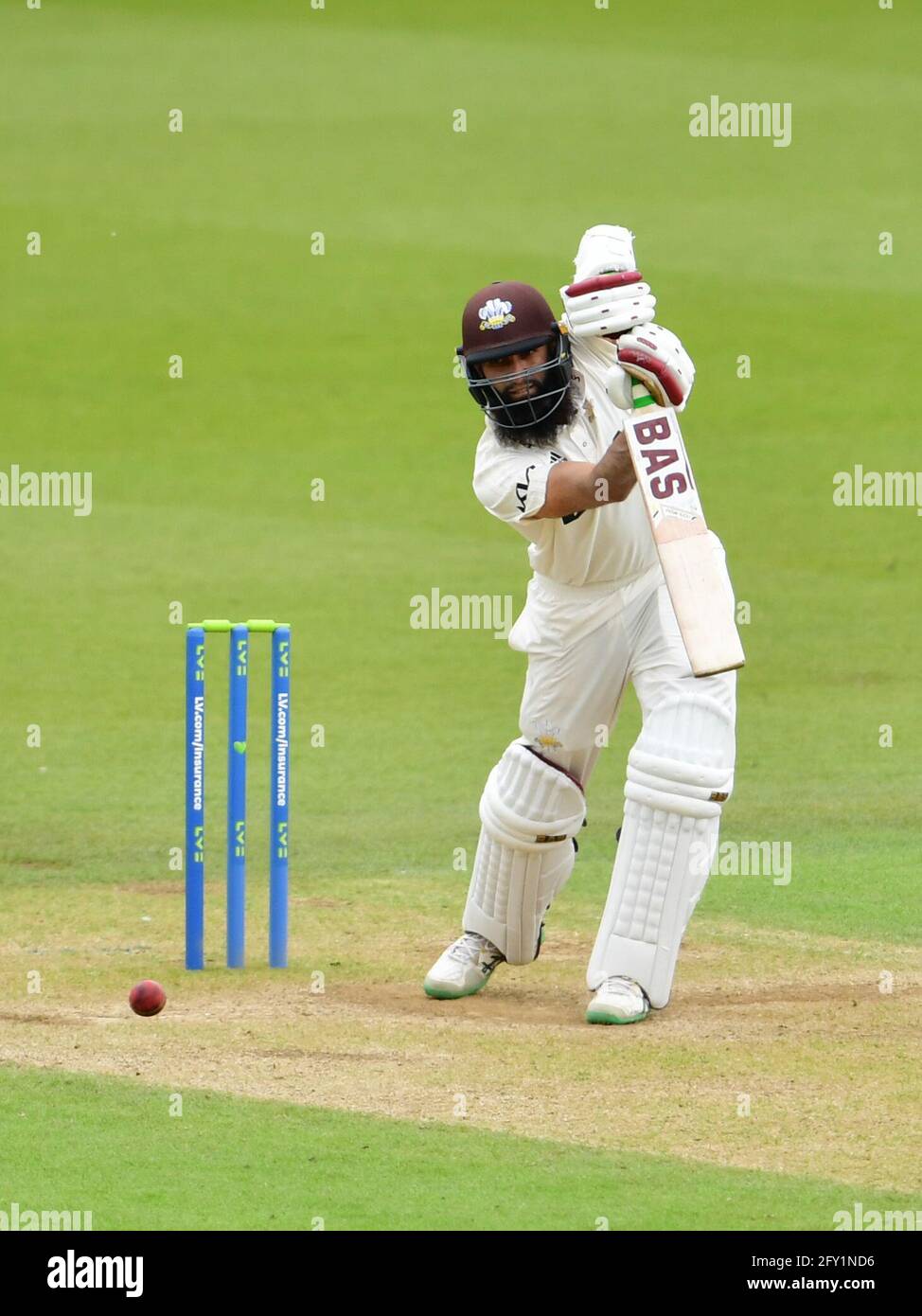 The Kia Oval, London, UK. 27th May, 2021. Hashim Amla of Surrey bats on Day 1 of the LV=Insurance County Championship match between Surrey and Gloucestershire: Credit: Ashley Western/Alamy Live News Stock Photo