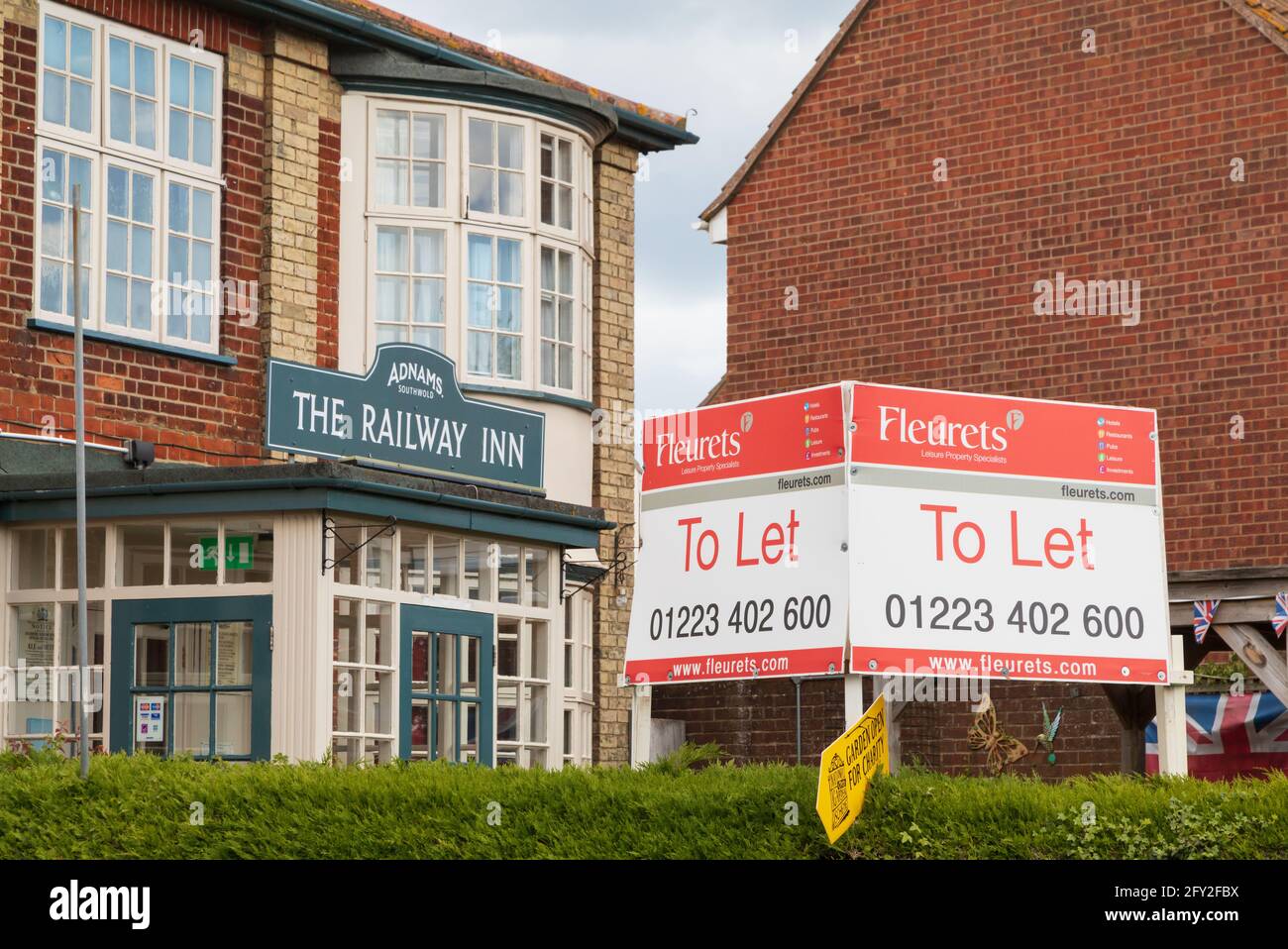 A To Let sign outside the Railway Inn pub in Aldeburgh, Suffolk. UK Stock Photo