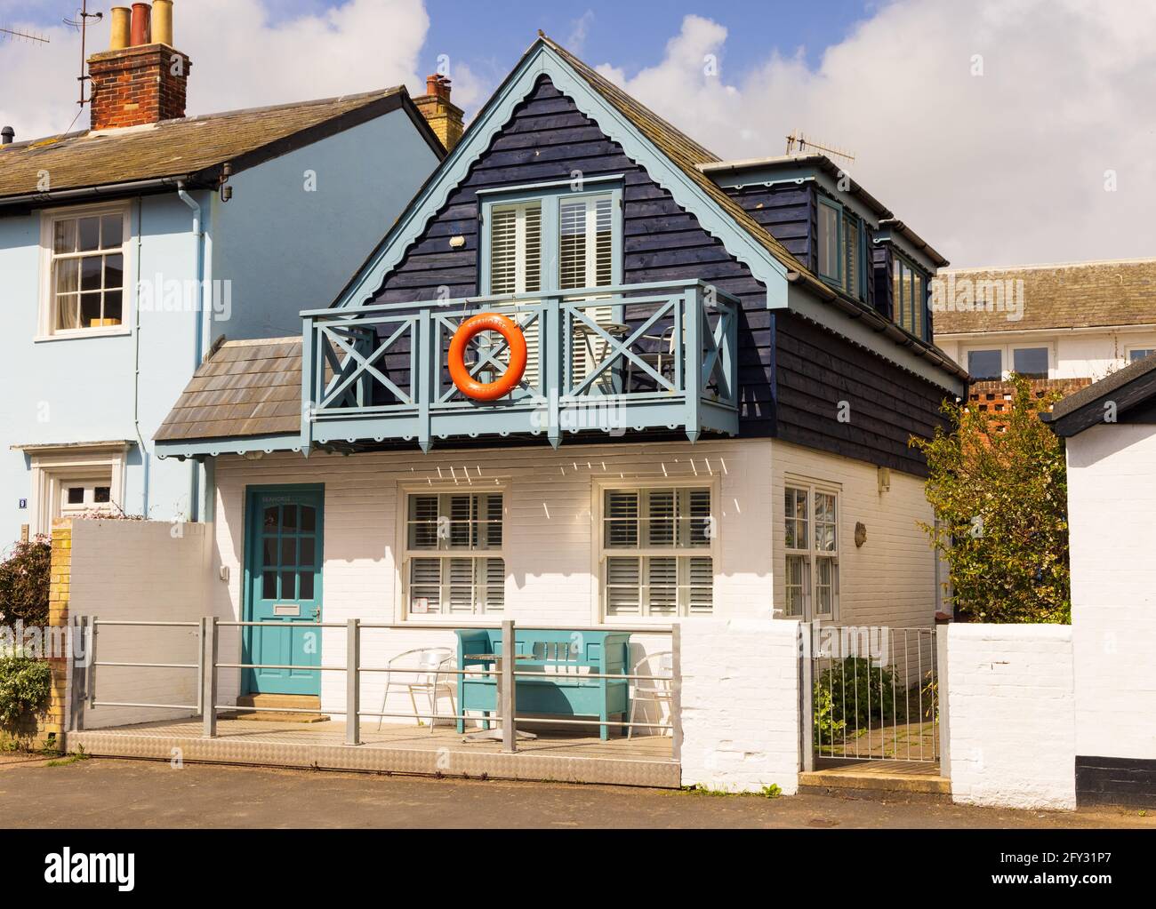 Seahorse Cottage. Exterior of a popular holiday cottage available to rent in Aldeburgh, Suffolk. UK Stock Photo
