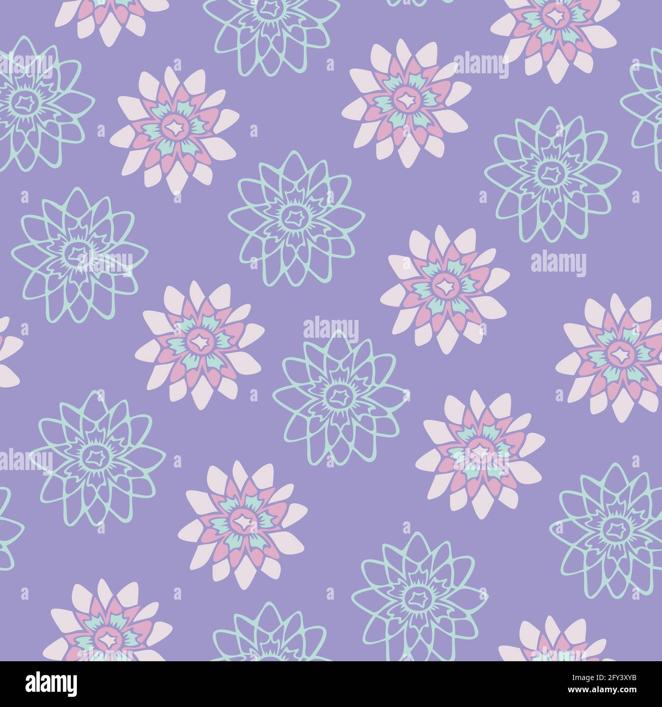 Vector seamless pattern with decorative flowers on purple background ...
