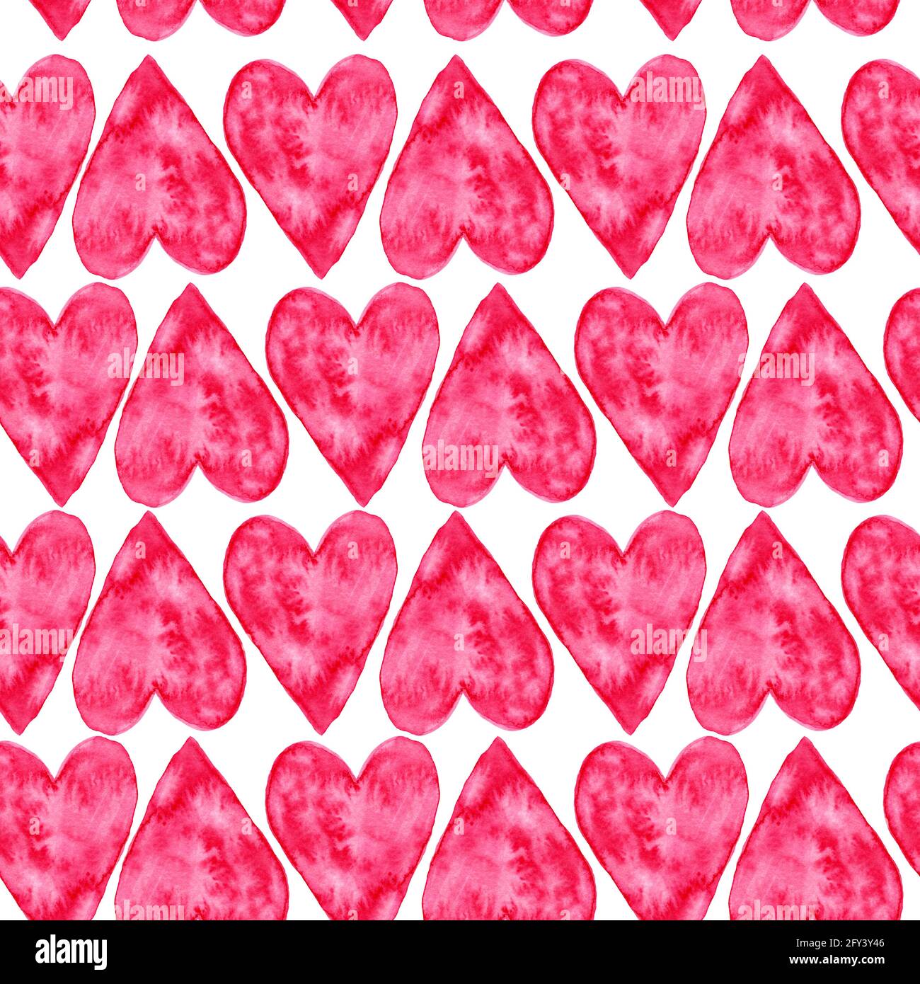 Seamless pattern with beautiful hand drawn watercolor pink hearts on ...
