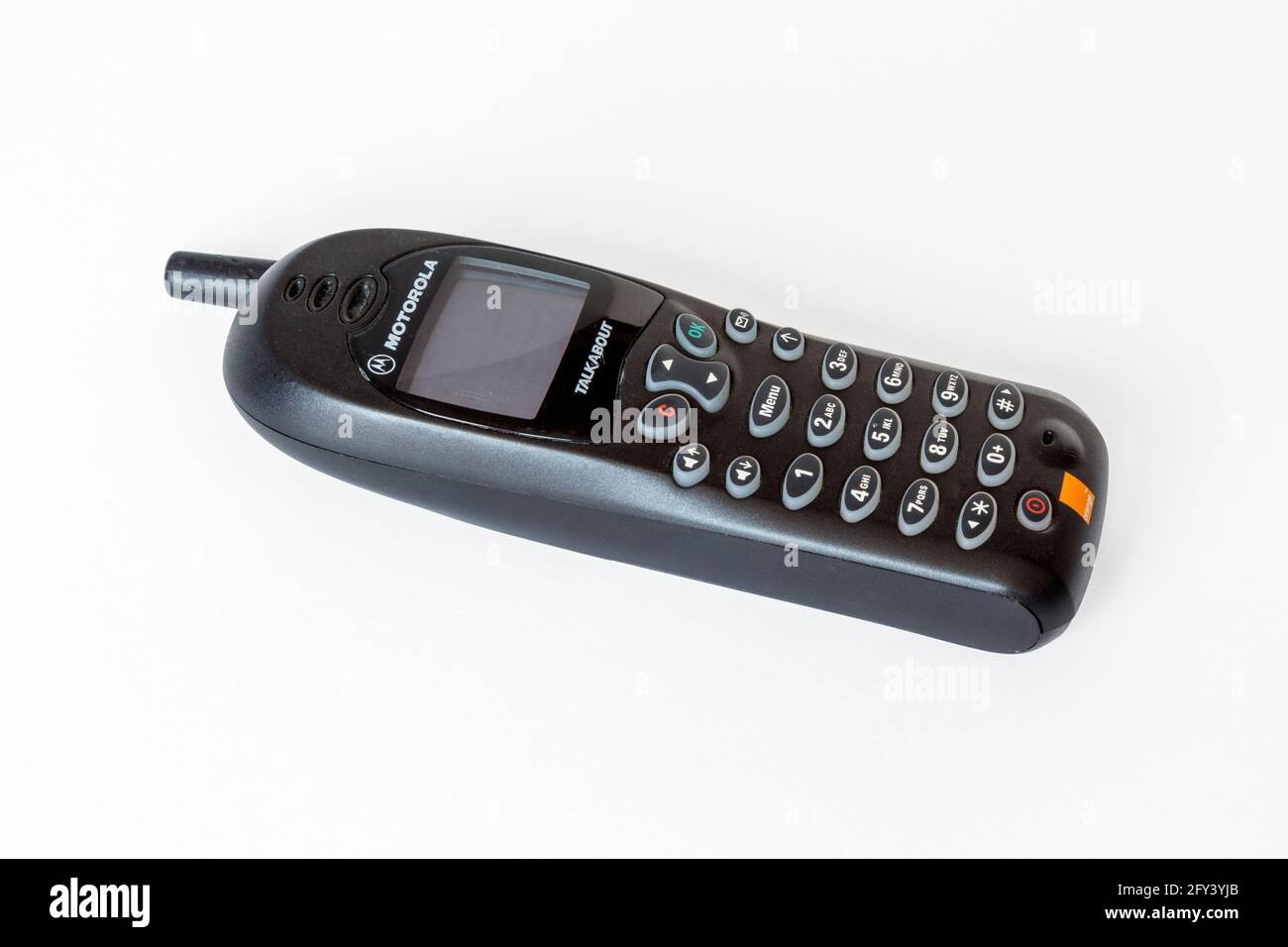 A classic Motorola Talkabout 108e mobile phone isolated on a white background Stock Photo