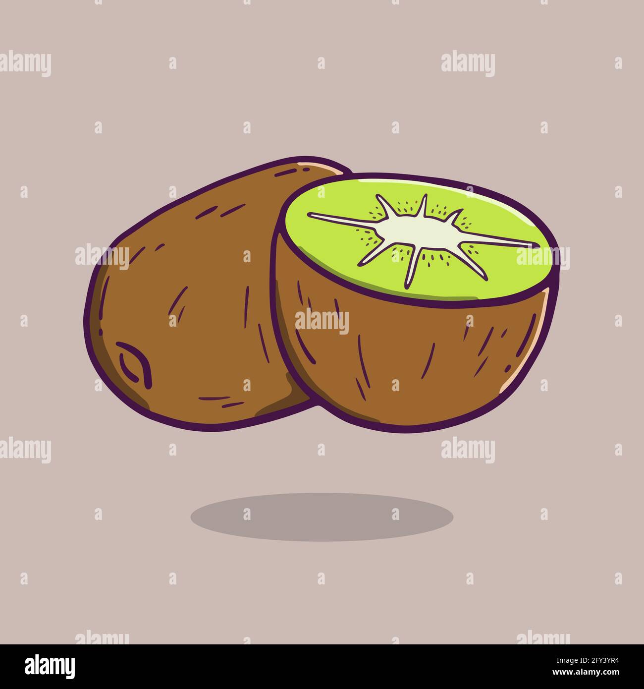 hand drawn fresh kiwi in doodle style. Stock Vector