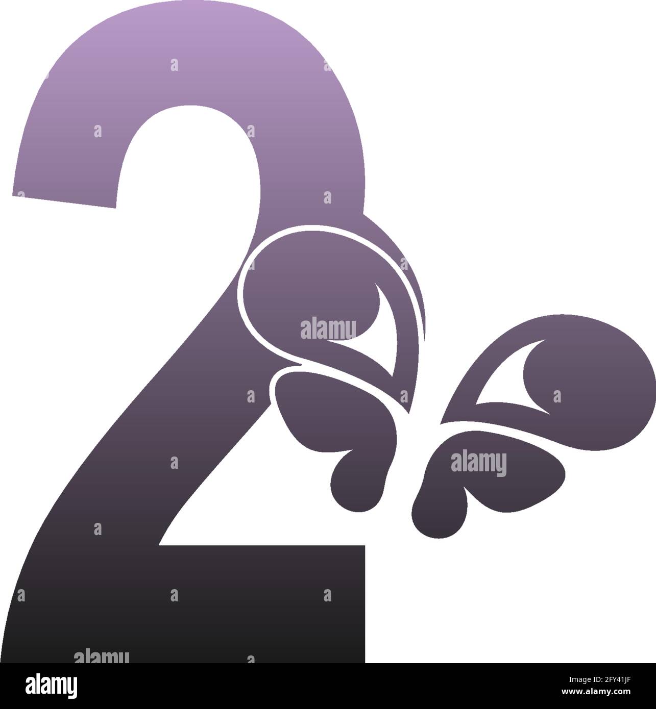 Number 2 with butterfly icon logo design vector template Stock Vector
