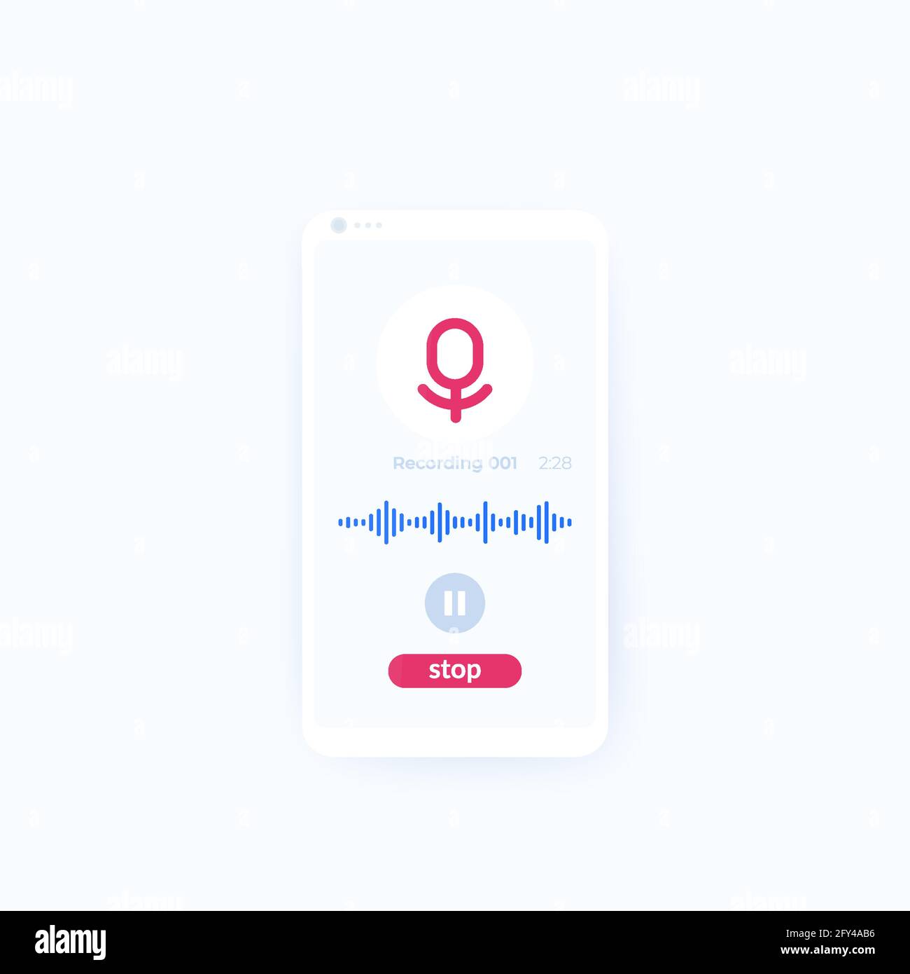 Audio recording app mobile ui, recorder in phone Stock Vector Image