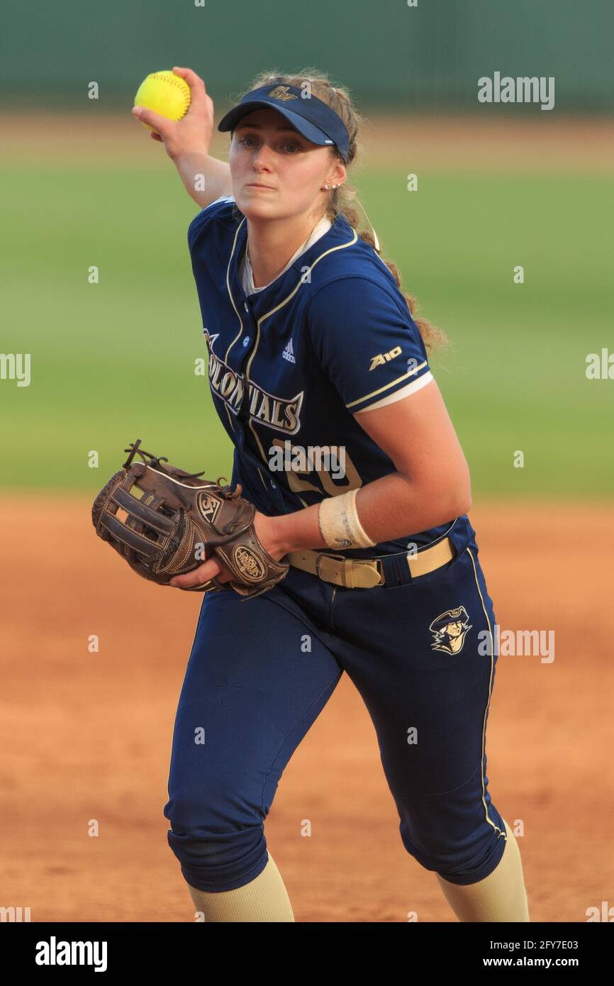 George Washington University's pitcher Faith Weber (20) during the NCAA Softball Regional, Saturday, May 22, 2021, in Baton Rouge, Louisiana. (Kirk Me Stock Photo