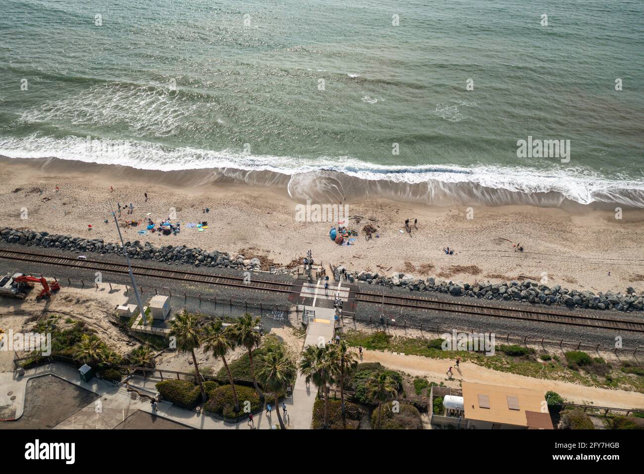 Aerial View San Clemente State Beach Shoreline and Train Tracks Stock Photo