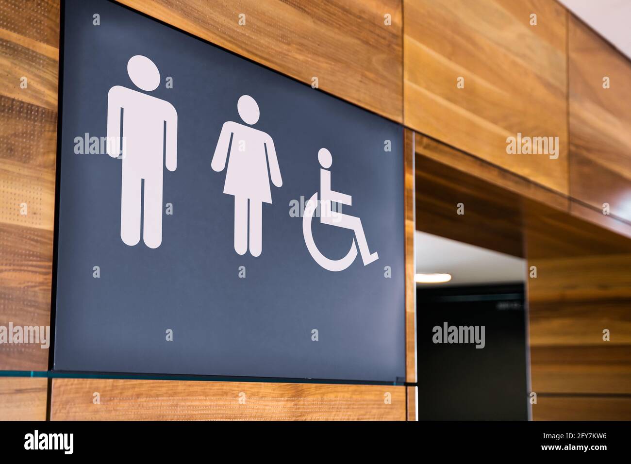 Disabled Or Handicapped Person Public Restroom Sign Stock Photo