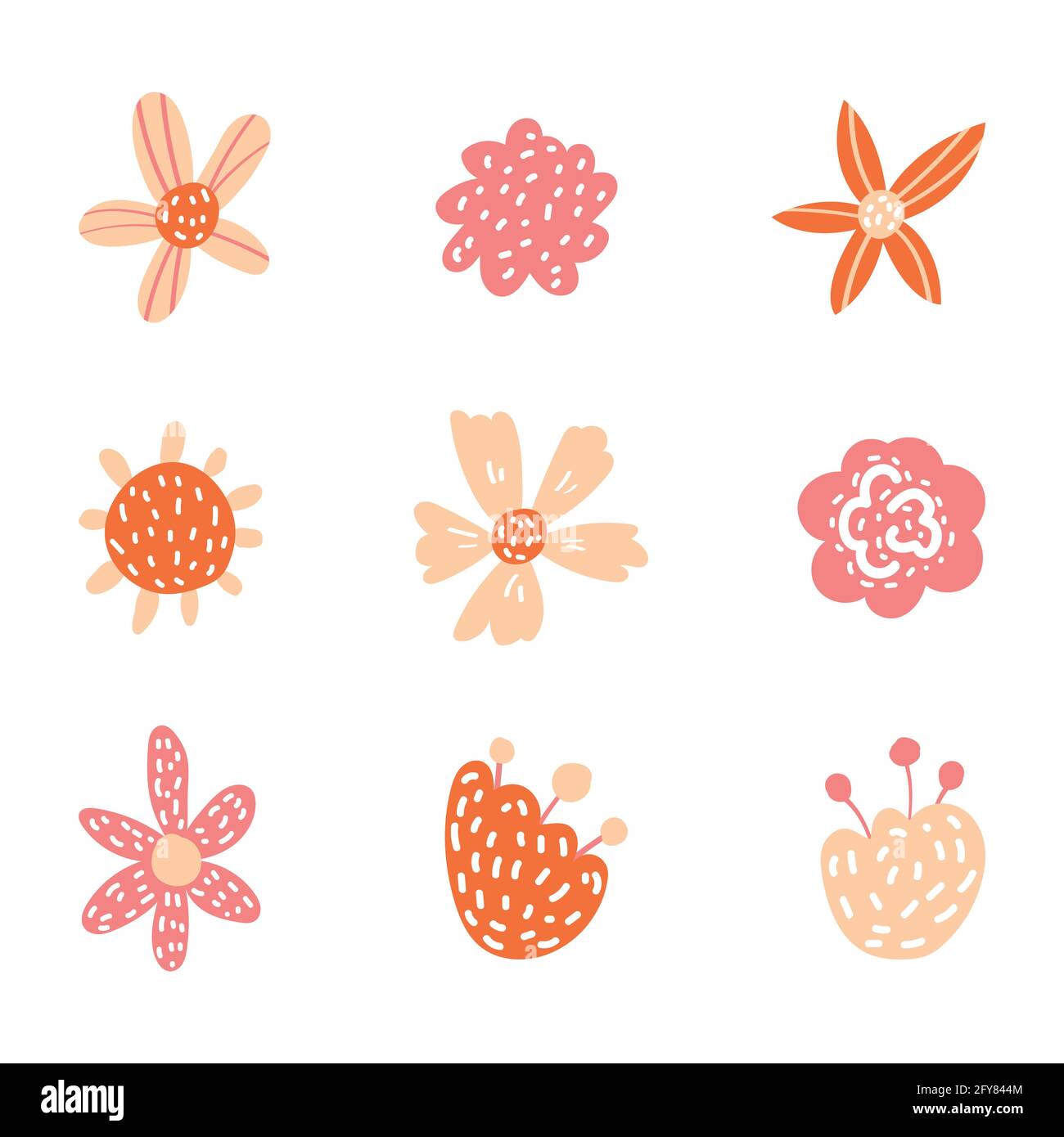 Vector floral in doodle style with flowers and leaves. Gentle, spring ...