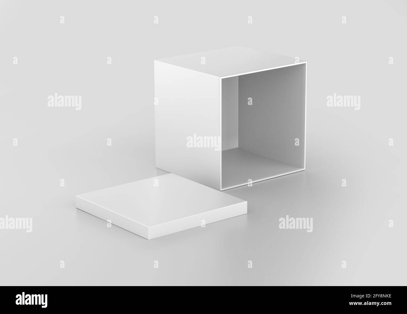 White Square Box Mockup, blank paper cardboard box container, 3d rendered isolated on light