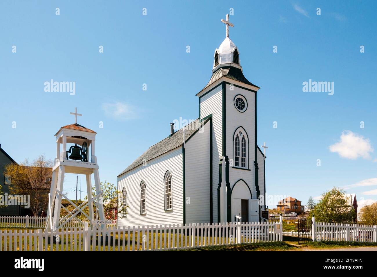 Church of the Most Holy Trinity at Trinity in Newfoundland. It is the oldest standing wooden church in Newfoundland & was built in 1833 Stock Photo