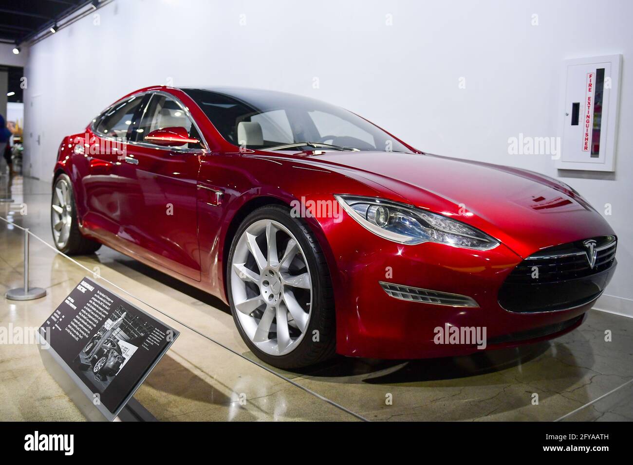 General overall view of a 2009 Prototype Tesla Model S on display at ...