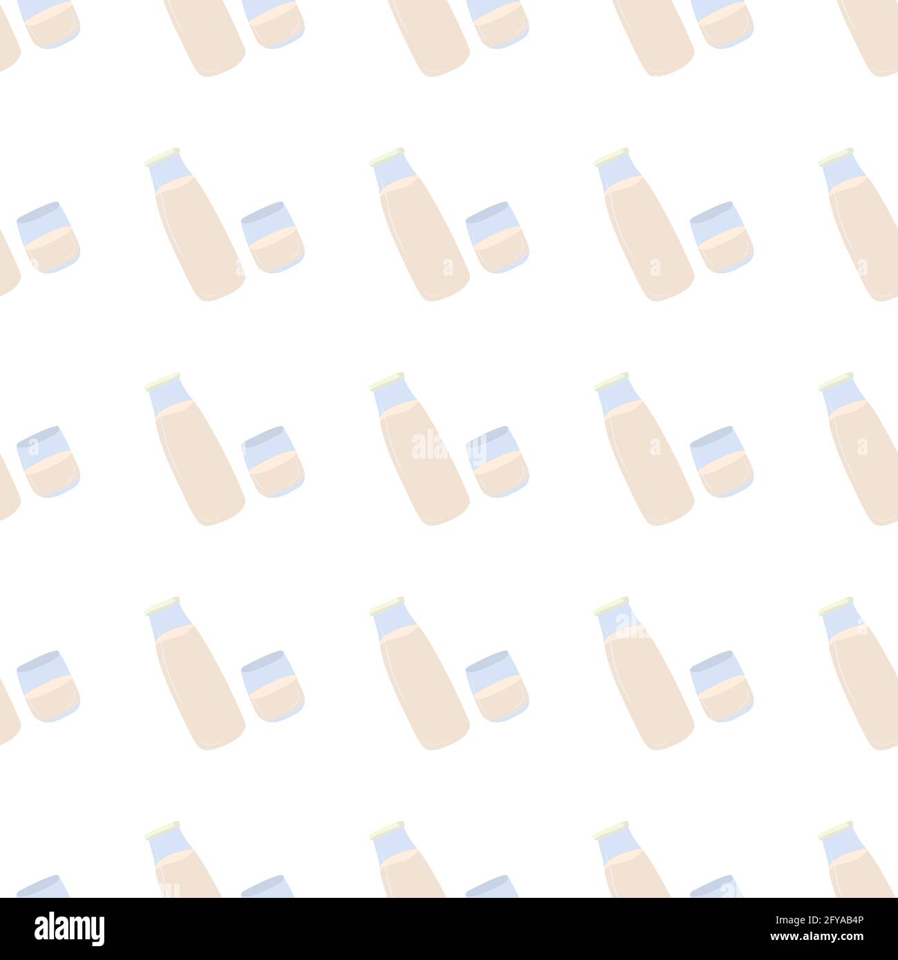 Hand drawn seamless pattern with milk in bottle and glass for wallpaper