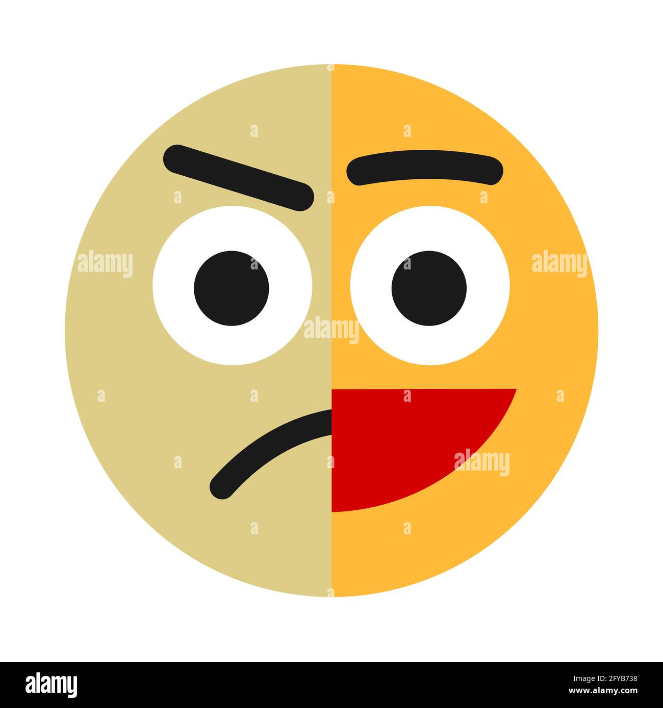 Split personality, bipolar disorder and schizophrenia - one person has positive happy and negative sad mood and emotion. Emotional and personal mental Stock Photo