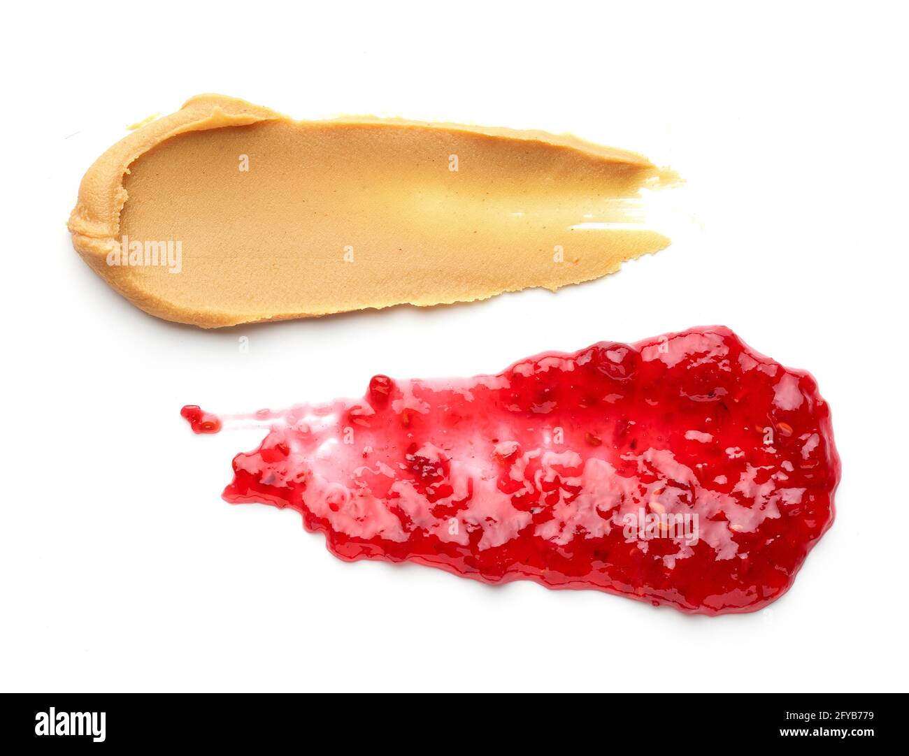 peanut butter and raspberry jam isolated on white background, top view Stock Photo