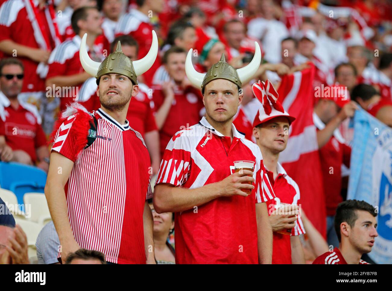LVIV, UKRAINE - JUNE 17, 2012: Danish football fans show their during the UEFA EURO 2012 game Germany v Denmark at Lviv Arena in Lviv Stock Photo - Alamy
