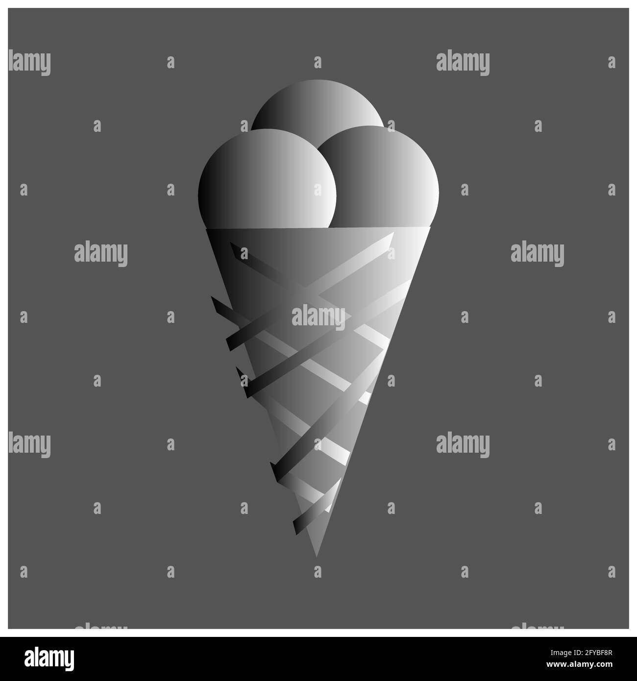 Ice cream on grey background. Colorless vector illustration for icon or design. Isolated on white background Stock Vector