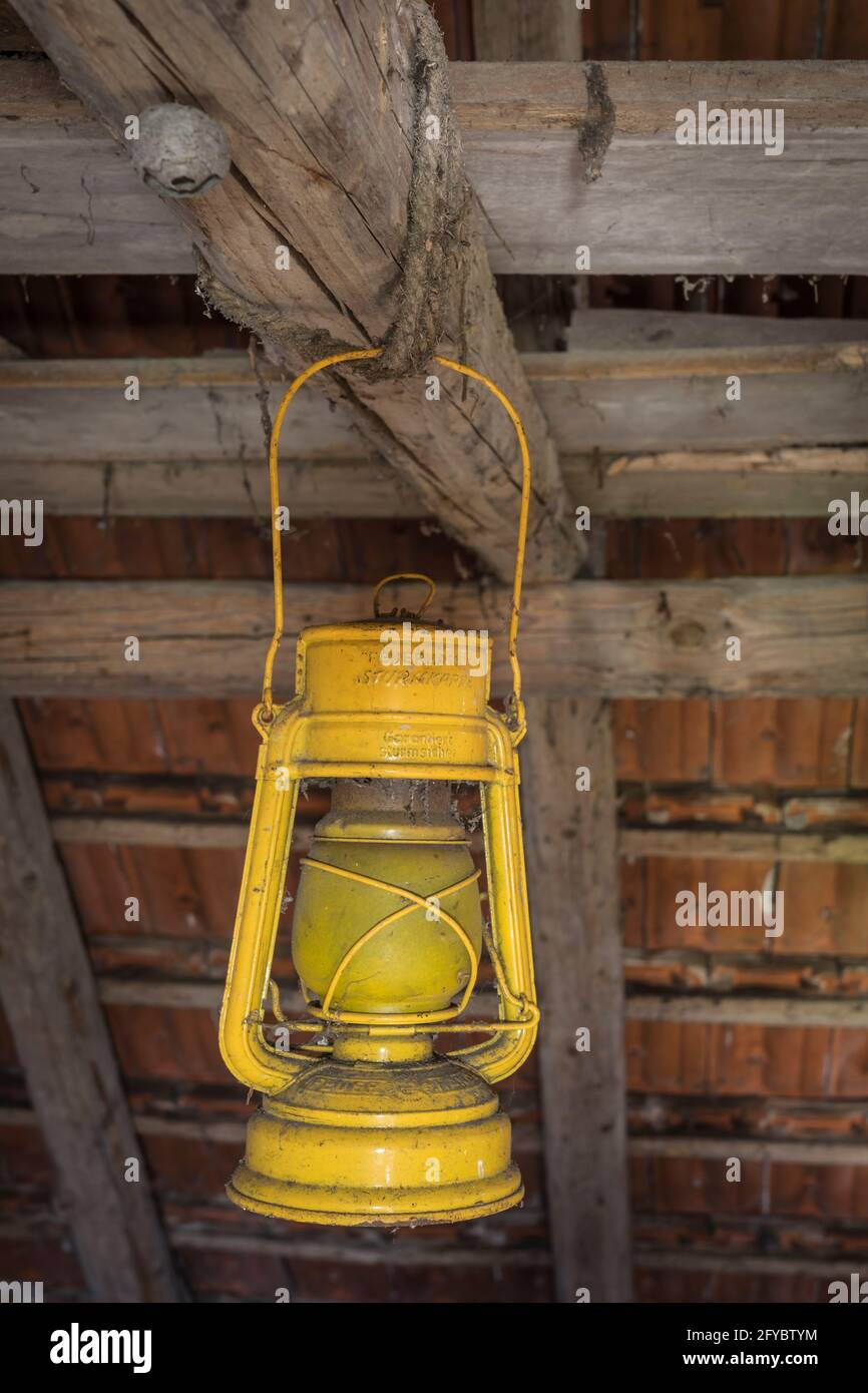 old oil lamp in a abandoned house Stock Photo